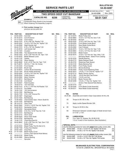 Band Saw Manual Milwaukee 6236 (Serial 769F)