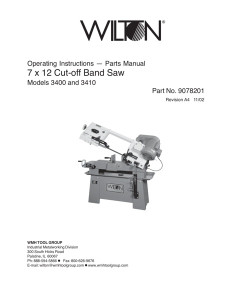 Band Saw Manual Wilton 3400-3410