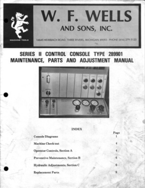 Band Saw Manual Installation W.F. Wells. Series II Control