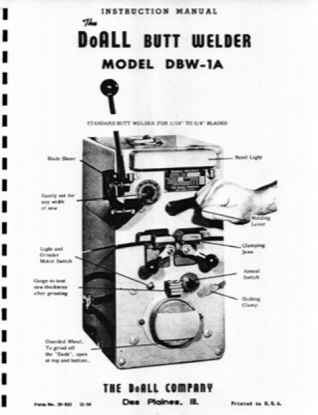 Band Saw Manual DoAll Welder DBW-1A