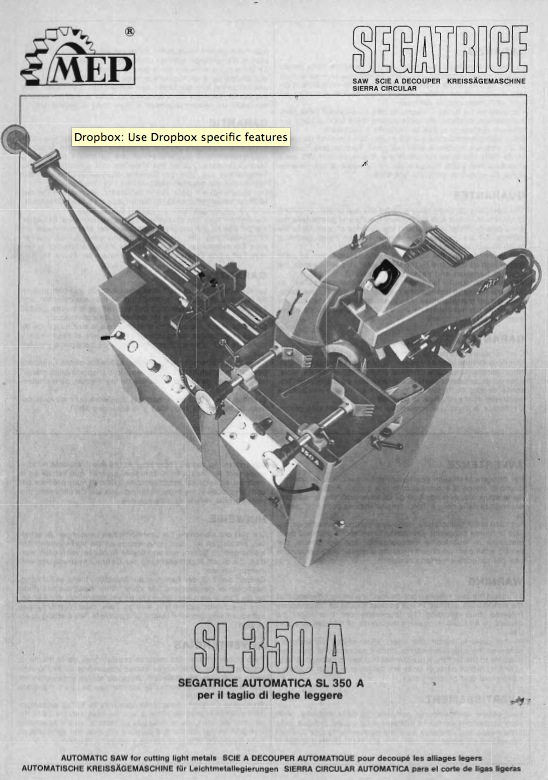 Band Saw Manual Hyd Mech MEP SL350A fino al 1985