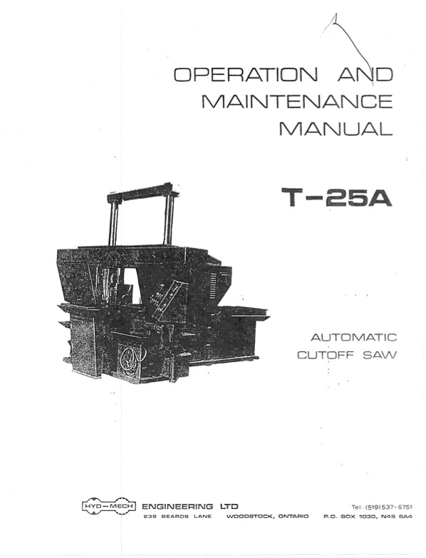 Band Saw Manual Hyd Mech T25A