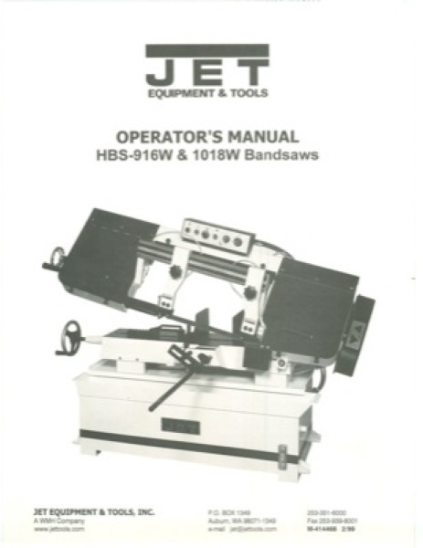 Band Saw Manual Jet Band Saw HBS-916W 1018W