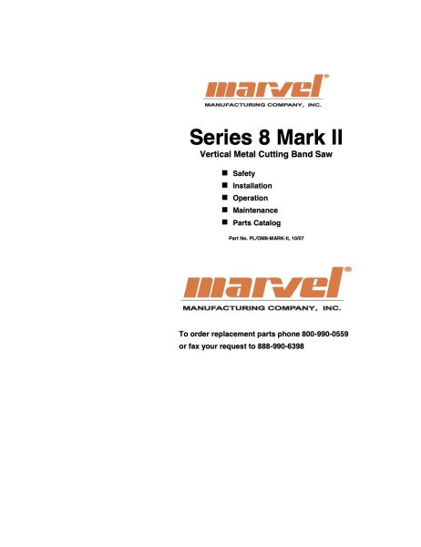 Marvel 8 Mark II Parts Owners Manual