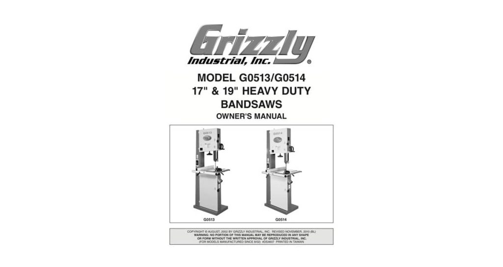 grizzly g0513 bandsaw manual